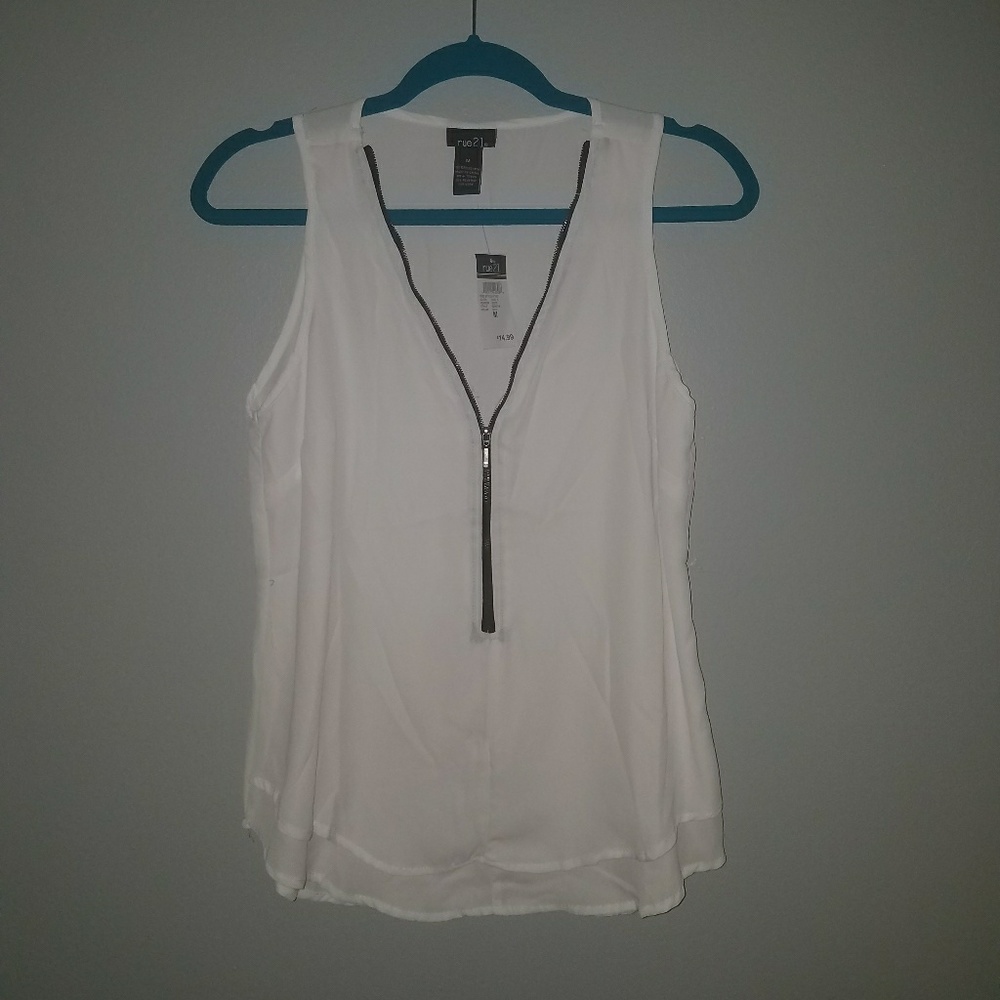 White tank with zipper neckline