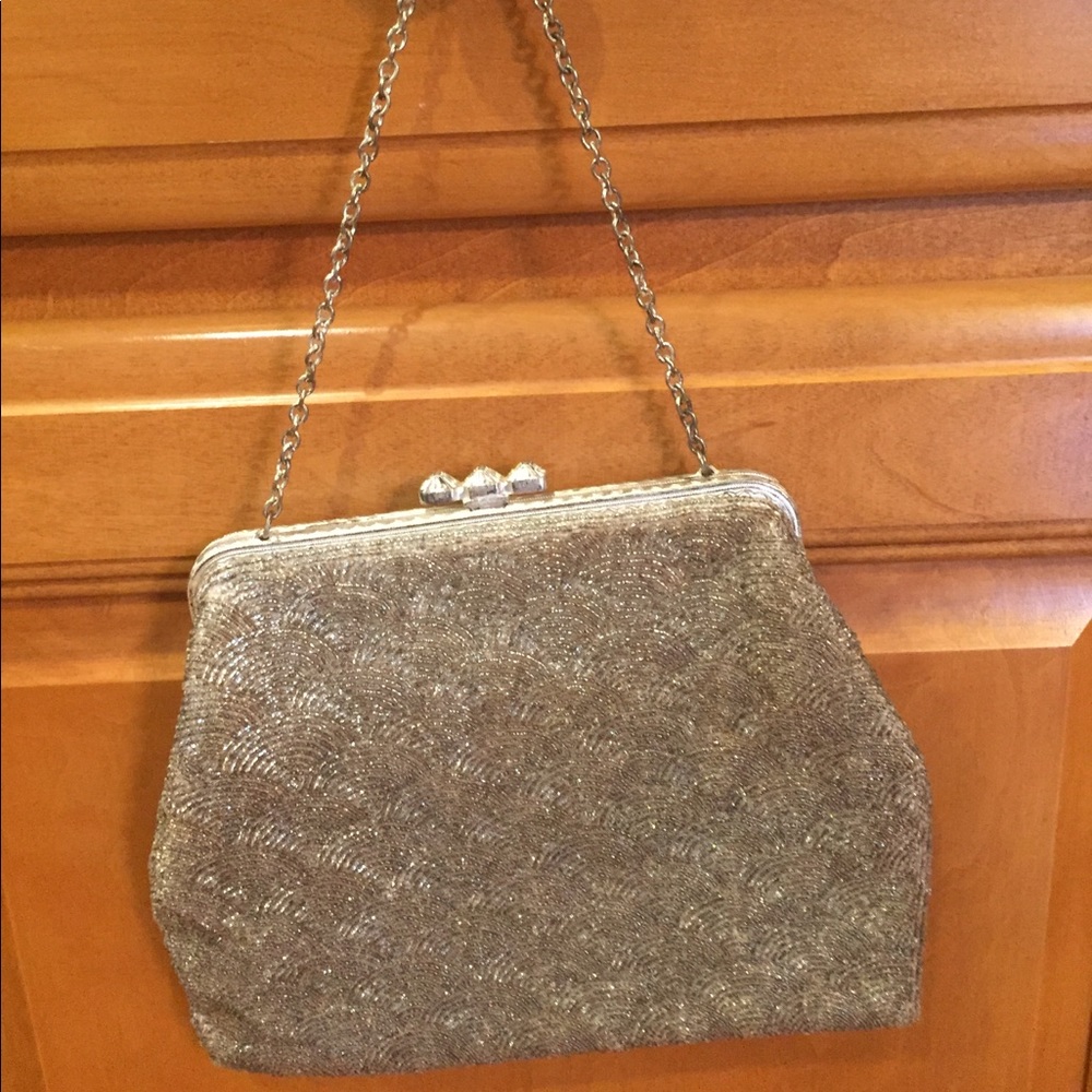 Gorgeous silver beaded clutch