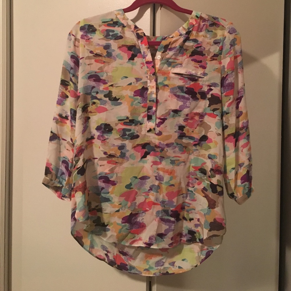 NYDJ multicolored flowy "Henley" blouse