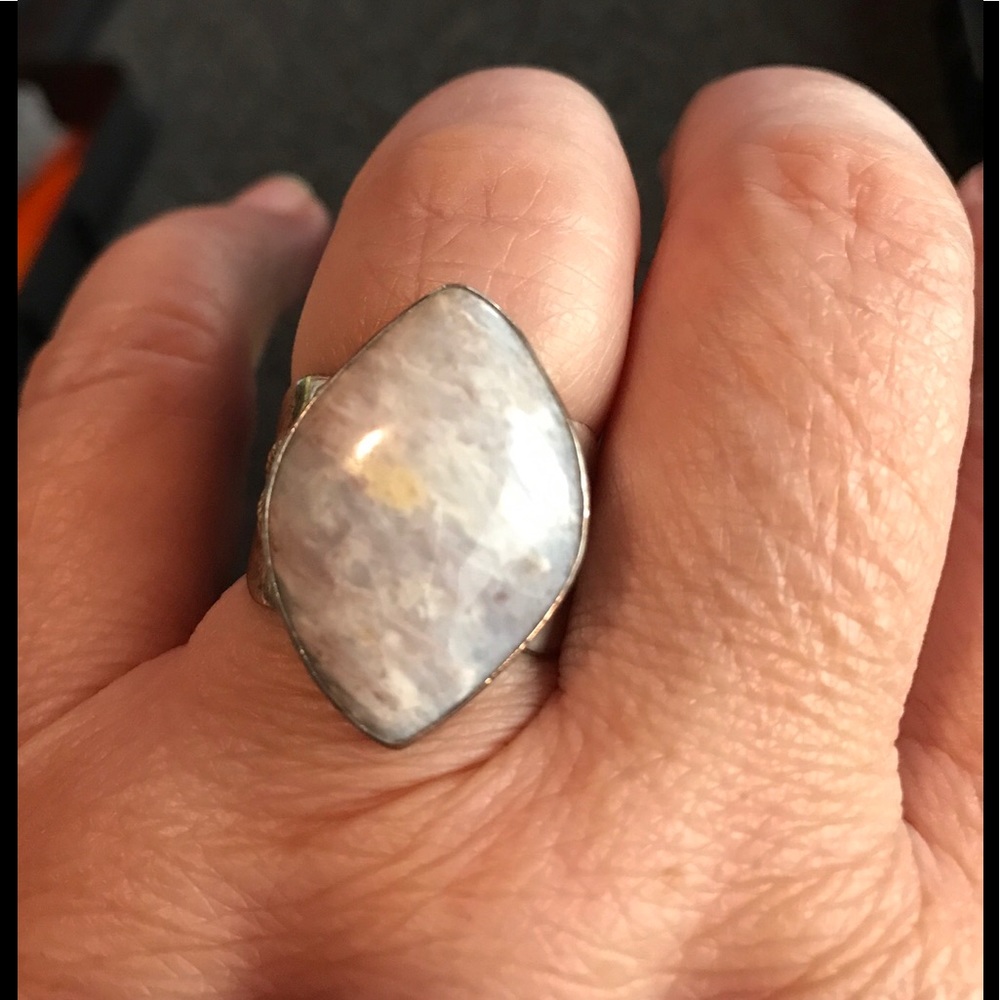 Silver ring with gray stone