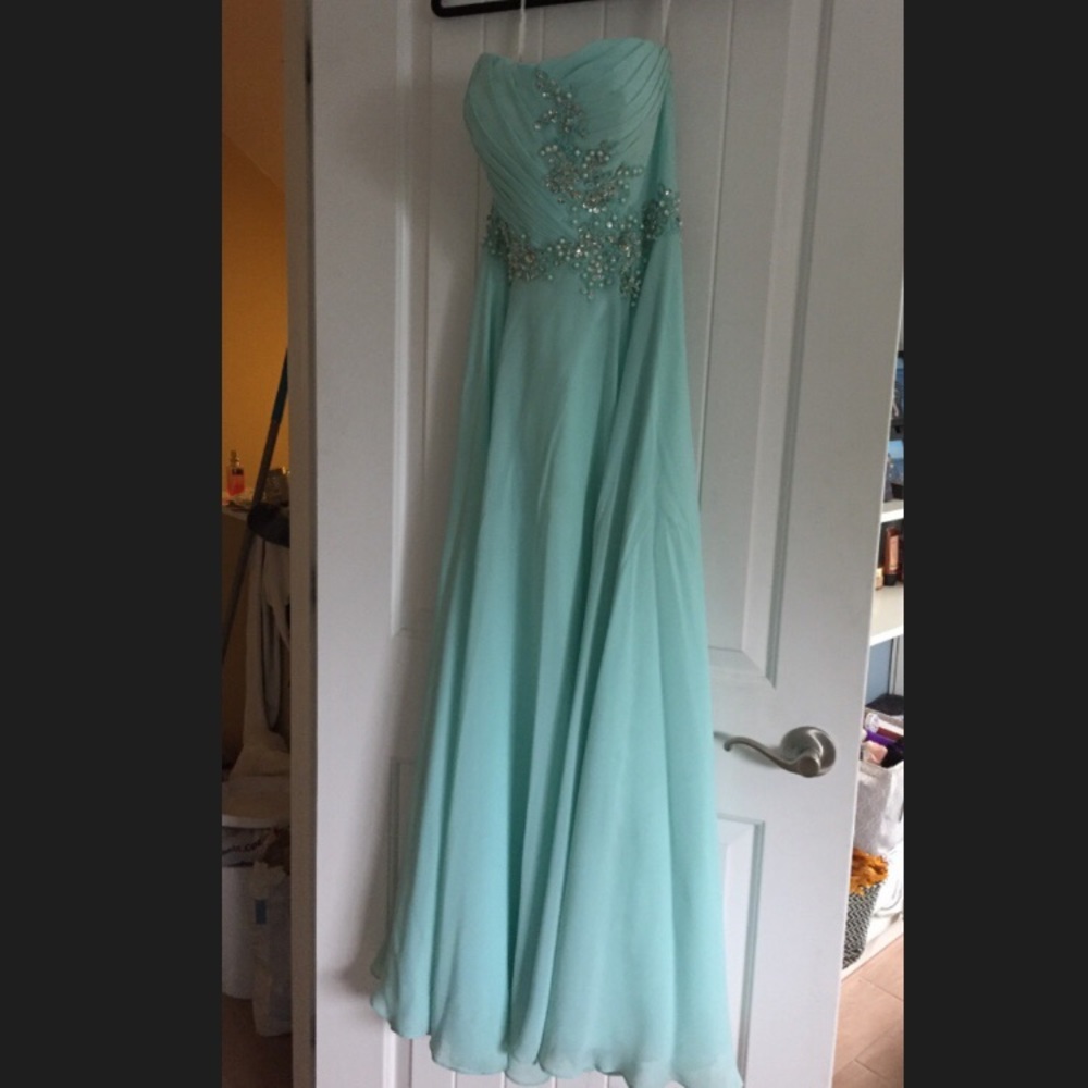 Prom dress, blue with silver detail, size 2