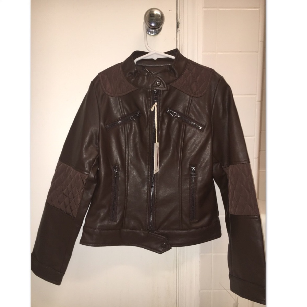 GIRLS JESSICA SIMPSON BROWN LEATHER JACKET