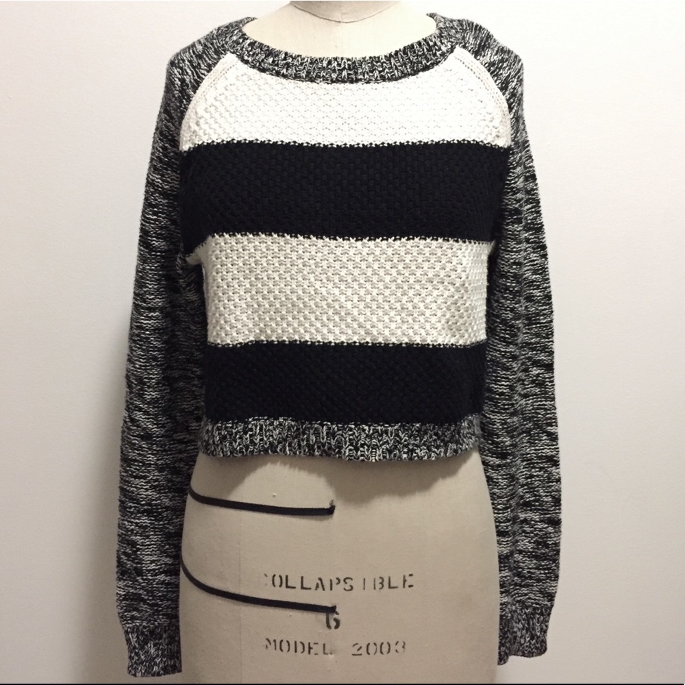 Express cropped striped melange sweater sz S