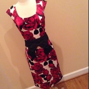 White House Black Market Floral Satin Dress, sz 16
