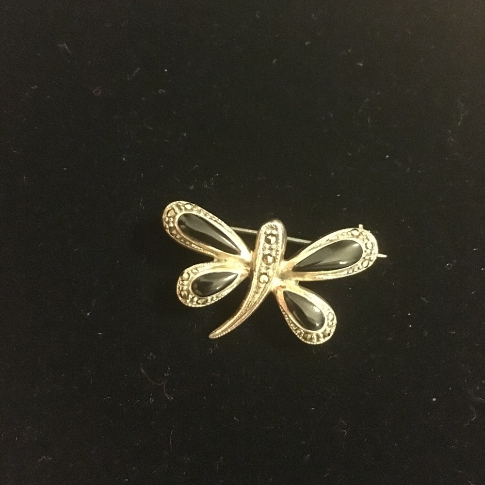 Black and silver dragonfly brooch