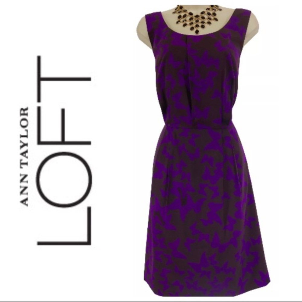 NWT Ann Taylor Loft Purple Butterfly Dress - 00p