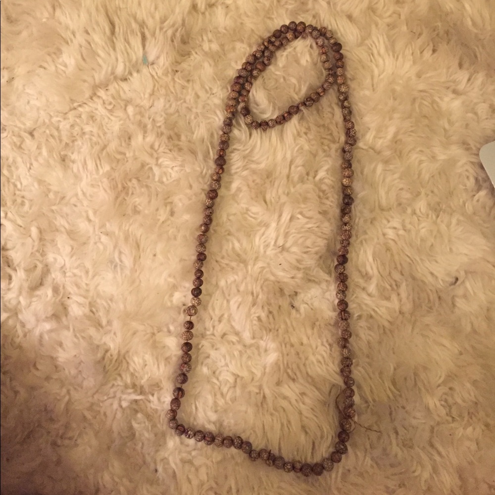 Grey wood bead double wrap necklace