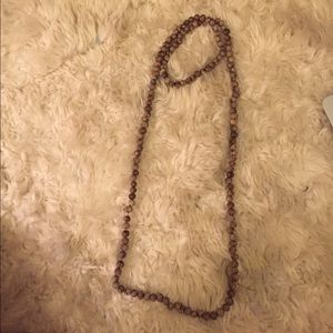 Grey wood bead double wrap necklace