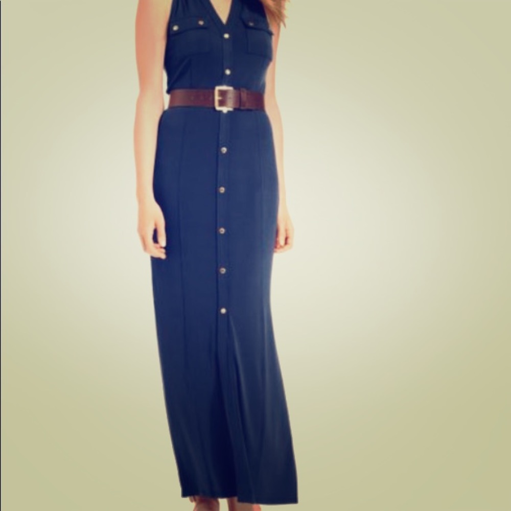 MK Navy Sleeveless Belted Button Up Maxi