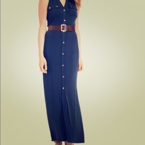 MK Navy Sleeveless Belted Button Up Maxi