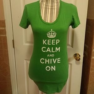 Small. Green "Chive Tees" womans t-shirt