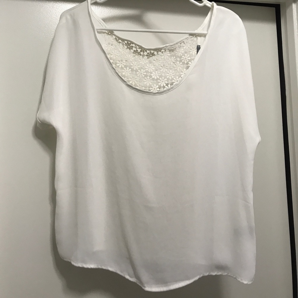Sheer white top with flower back