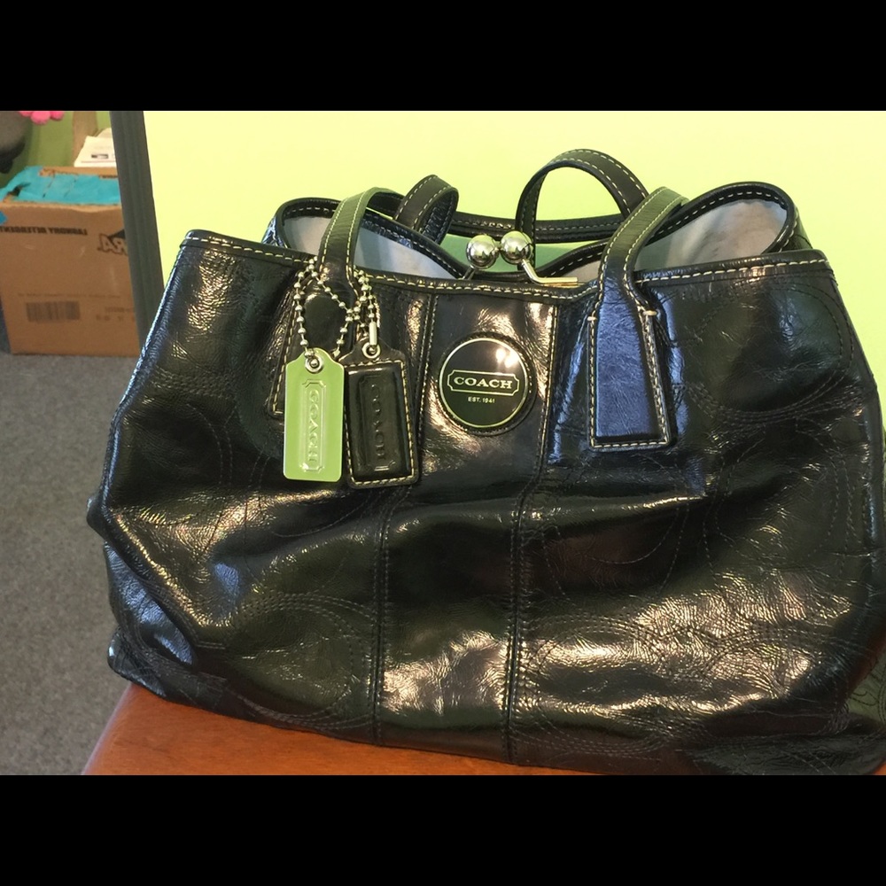 Coach Signature Stitched Patent Leather purse
