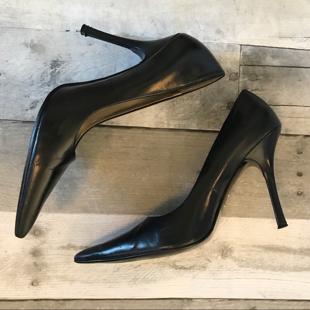 Bakers Jane Black Leather Pointed Toe Heels, Sz 8