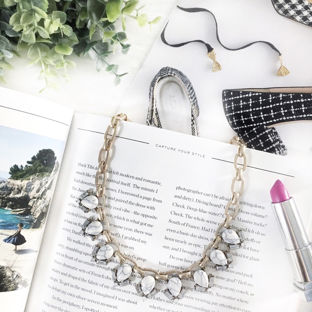 "Mallory" Necklace || White Marble & Gem Statement