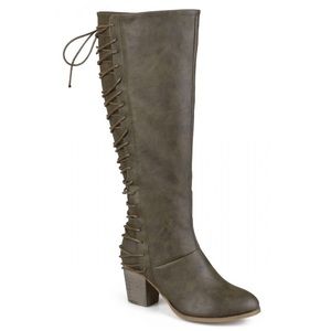 Knee High Back Lace Olive Boots