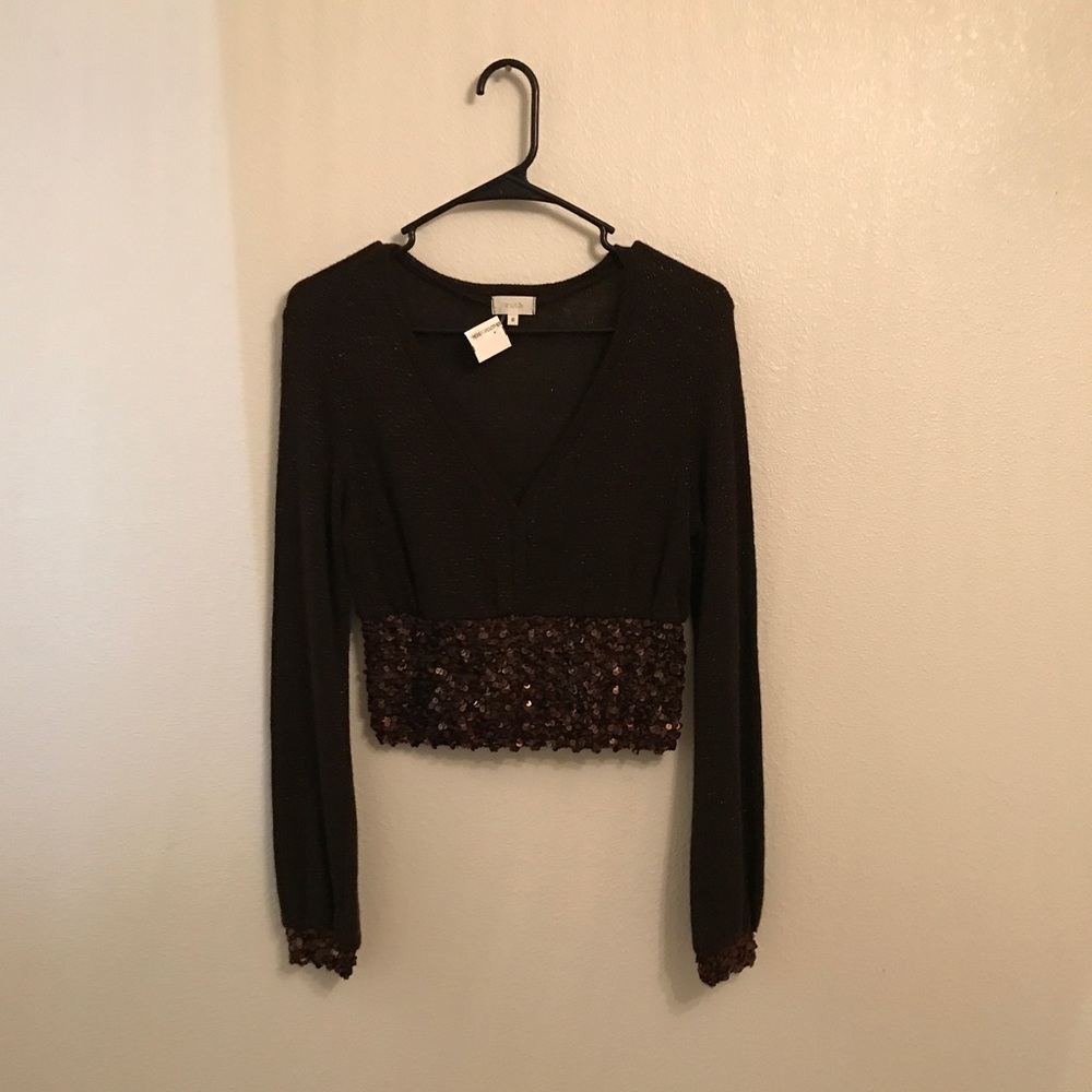 Ruth Vintage Chocolate Rhinestone Sweater Size S