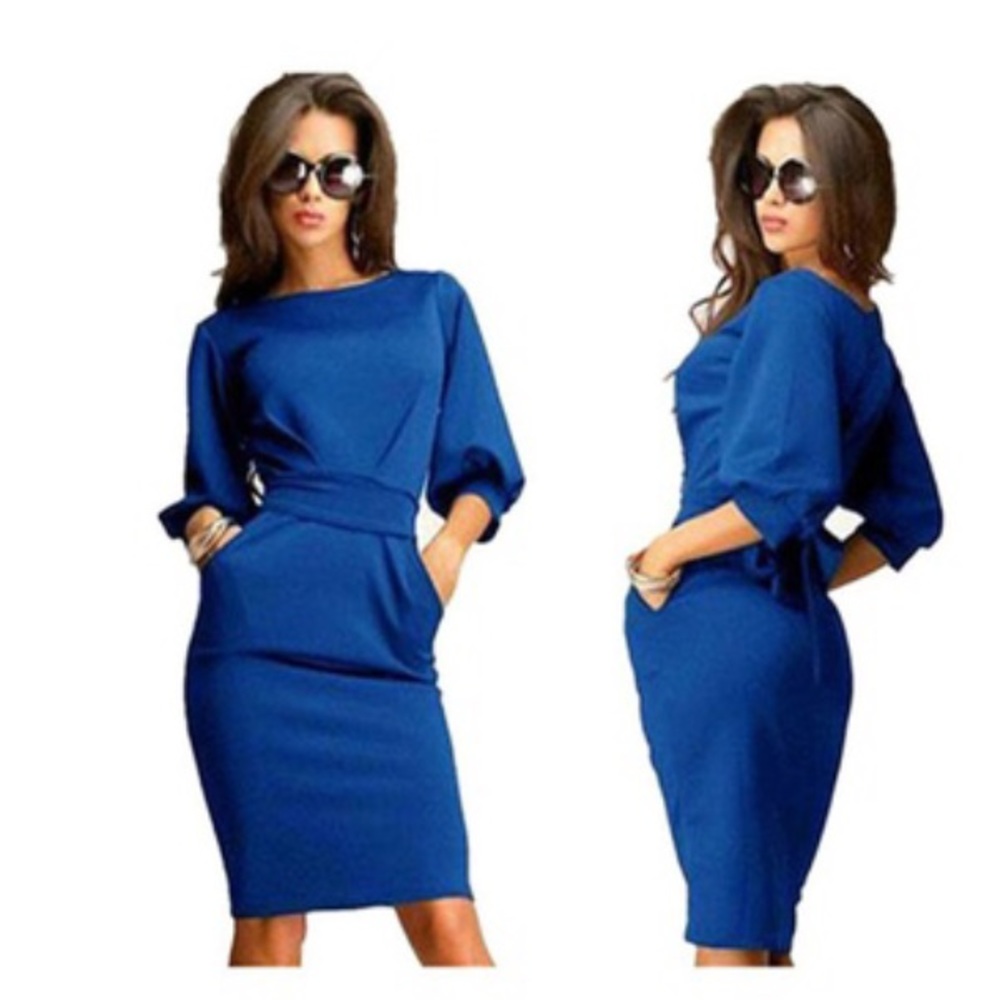 Business casual party sheath dress with pockets