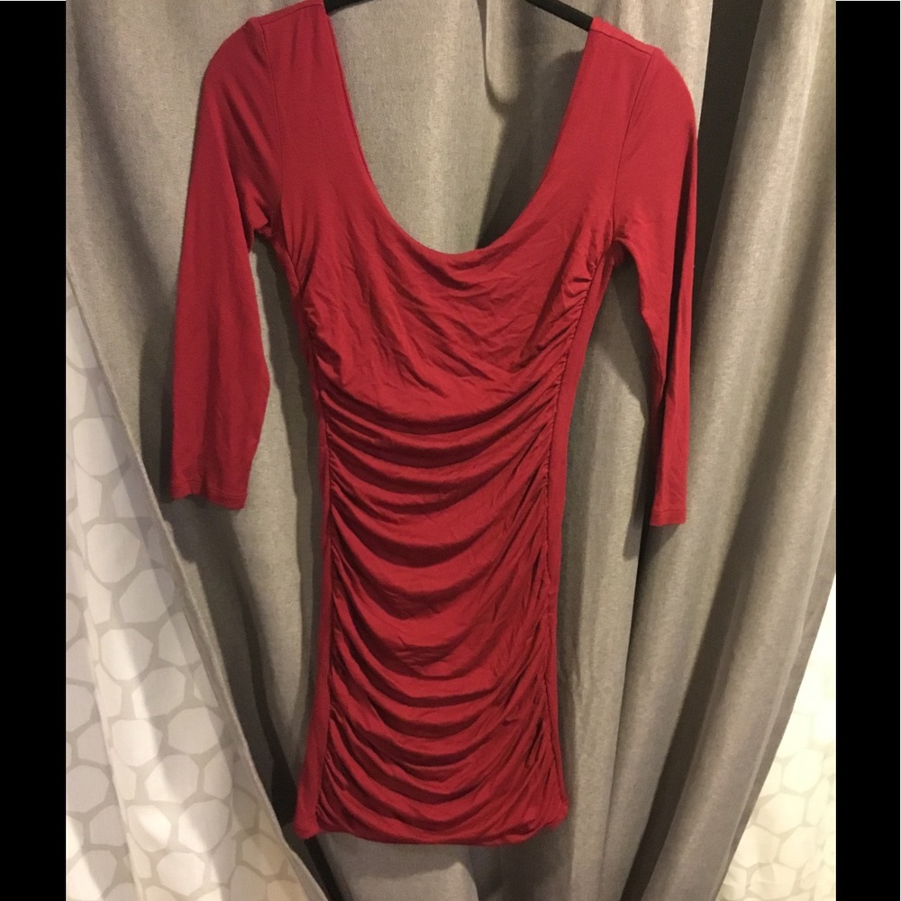 Double lined shirred Maroon Mini Dress