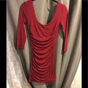 Double lined shirred Maroon Mini Dress