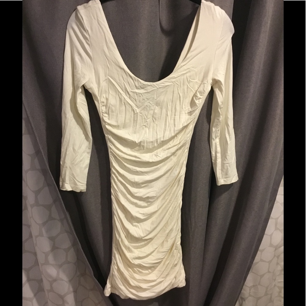 Cream Stretch jersey Shirred mini dress
