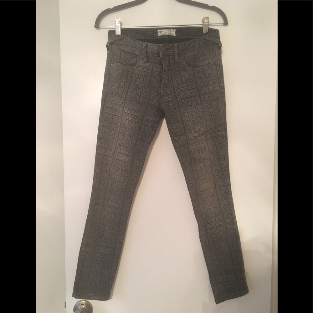 Gray Free People Cropped Printed Jeans