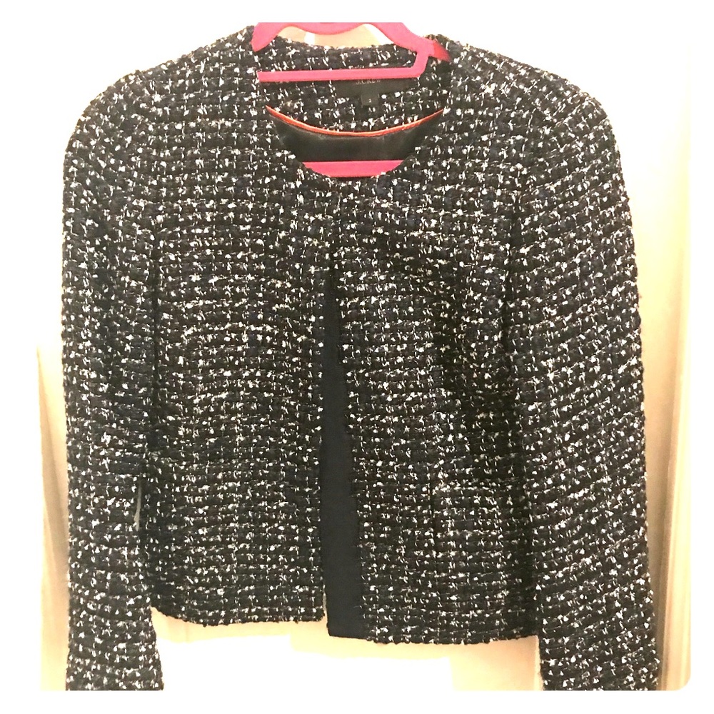 J. Crew Navy Tweed Crop Blazer