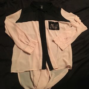 High low open back sheer blouse