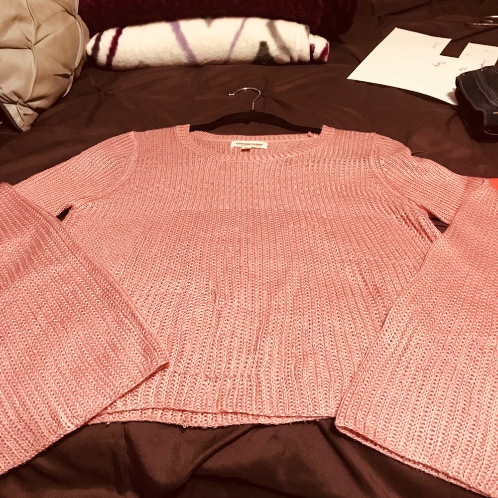 Bell-Sleeve Woven Sweater