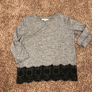 3/4 sleeve grey with black lace LOFT shirt