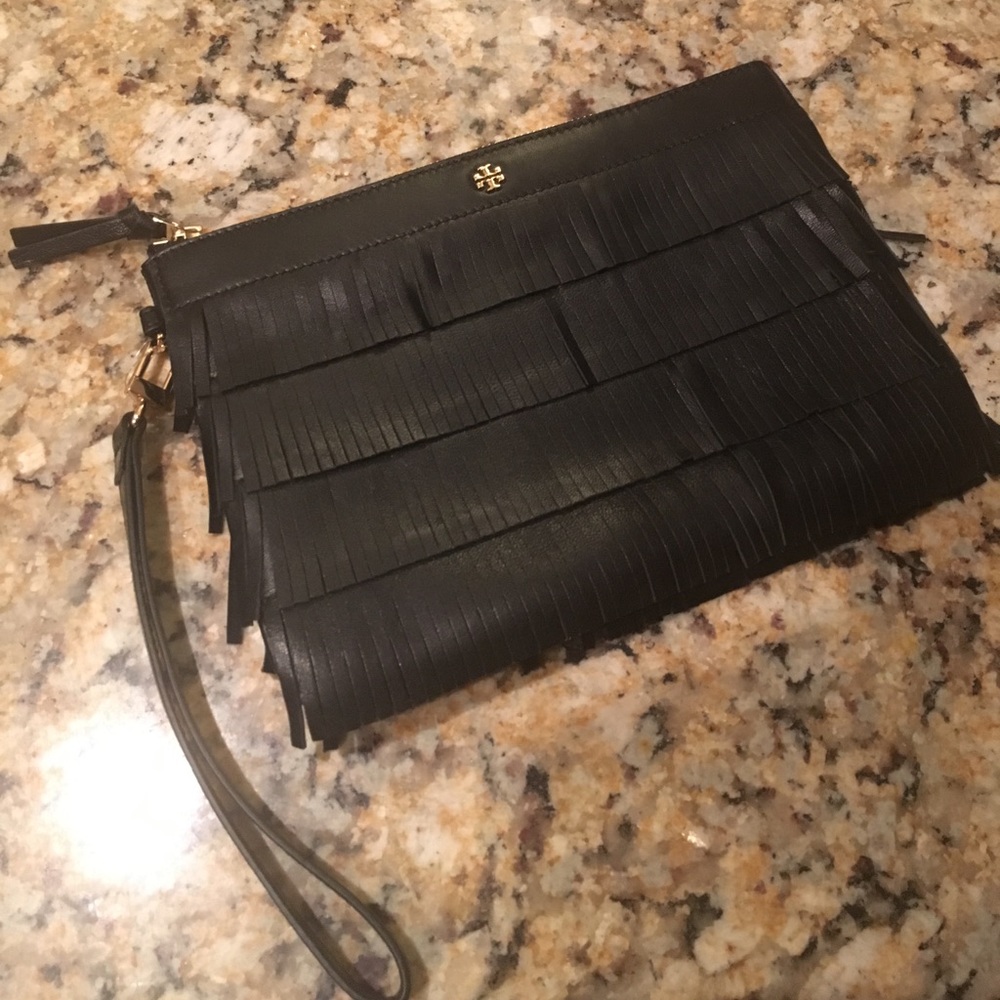 NWOT Tory Burch leather fringe wristlet