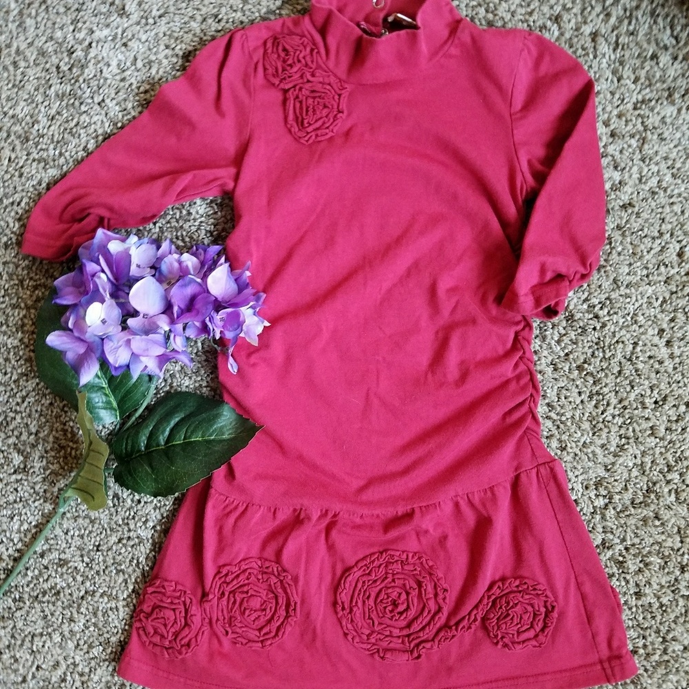 Girls' red dress with raised floral detail