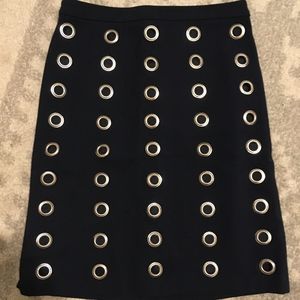 Navy pencil skirt w/ oversize silver grommets
