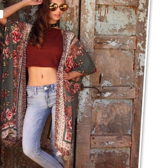 Boho Floral Print Kimono Duster - Picture 2 of 6