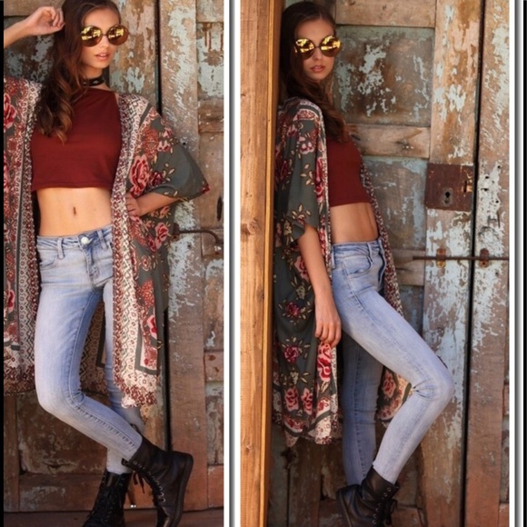 Boho Floral Print Kimono Duster - Picture 3 of 6