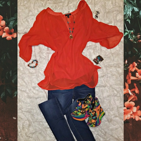 Orange sheer blouse - Picture 1 of 2