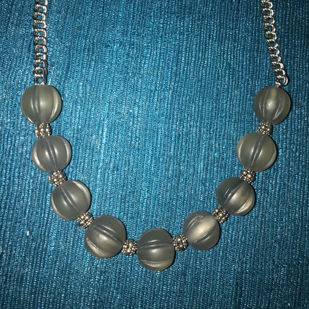 Silver and grey beaded choker necklace