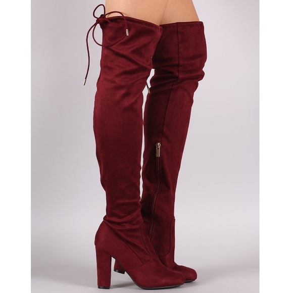 thigh high maroon boots