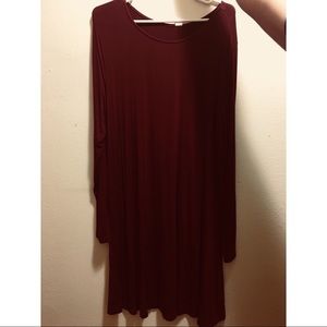Burgundy Long Sleeve Swing Dress