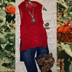 Red sheer blouse