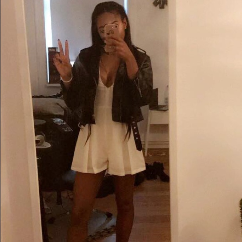 White deep V romper