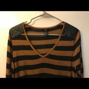 Tan/brown and black striped long sweater.