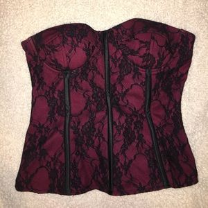 Red and black lace corset