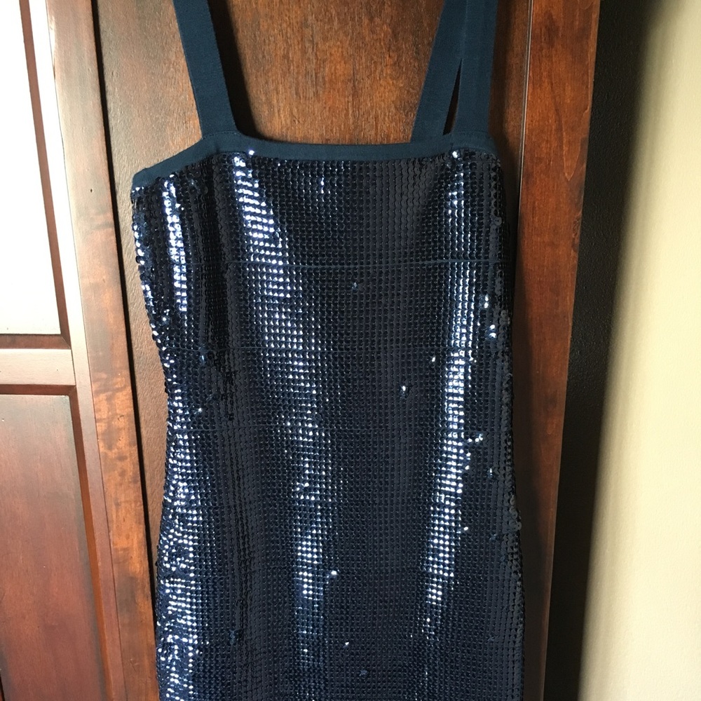 BCBG MaxAzria Ink Blue Sequin Cocktail Dress