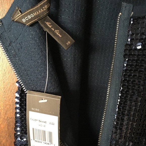 BCBG MaxAzria Ink Blue Sequin Cocktail Dress - Picture 3 of 4