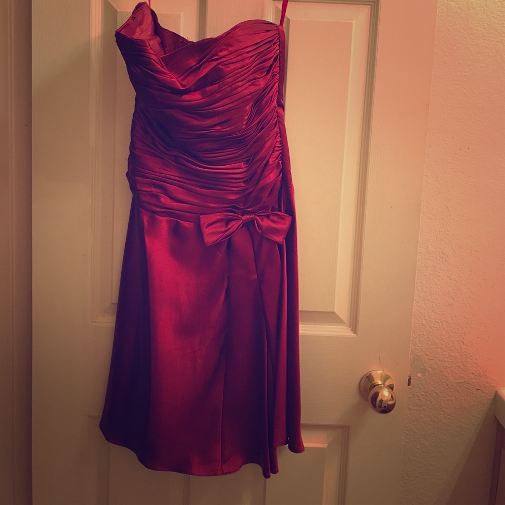 Burgundy Strapless Fit & Flare Dress