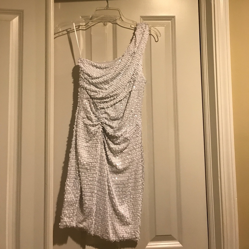 White one shoulder sequin short dress
