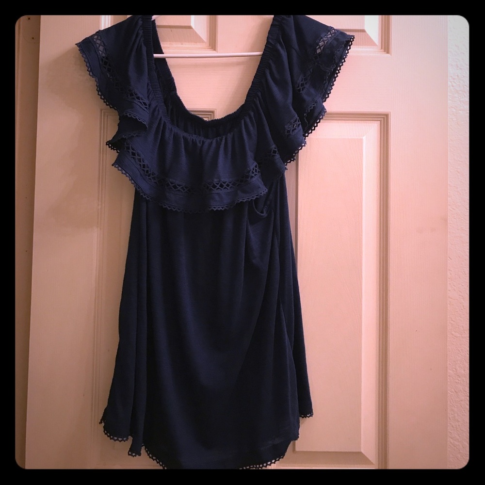 Navy Blue Off the Shoulder Top