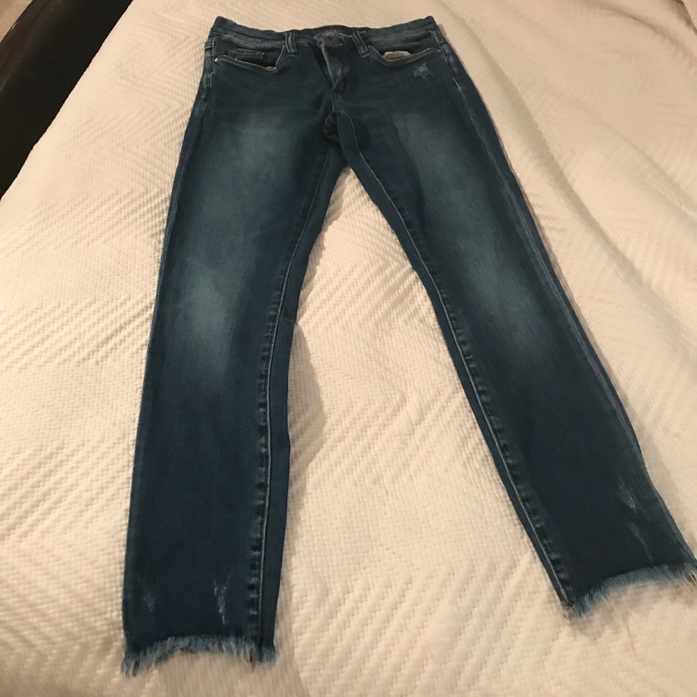 BLANKNYC skinny, distressed, open hem jean