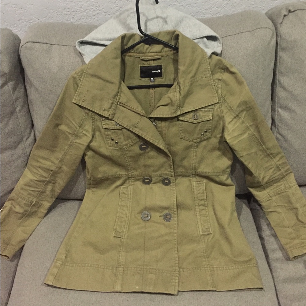 Price Dropped! Hurley Green Jacket with hoodie